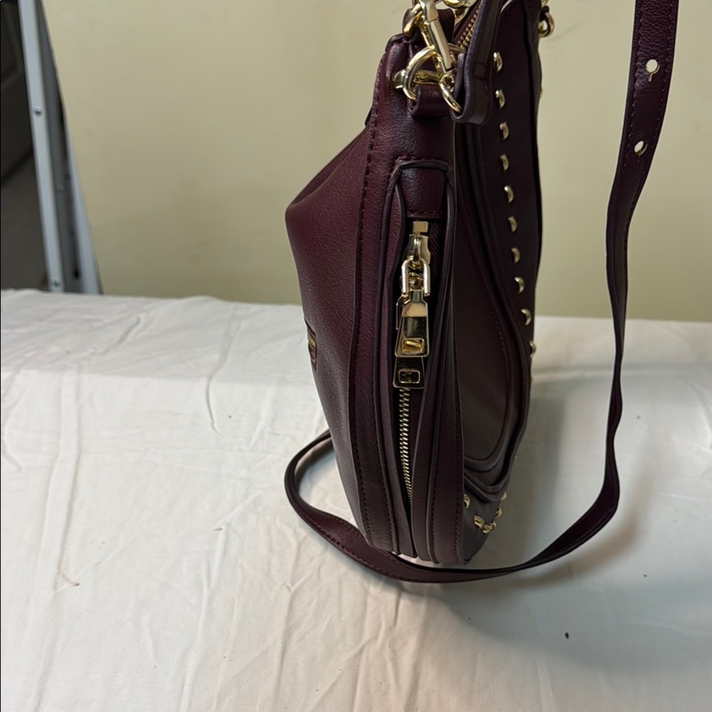INC International Concepts Burgundy Studded Hobo Crossbody Bag - Picture 5 of 10